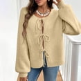 thumbnail image 6 of AGWOLF Cardigan Sweaters for Women Trendy Bow Tie Open Front Cardigan Casual Knitted Lantern Sleeve Sweater Fall Winter Oversized Tops, 6 of 6