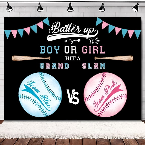 CCOCC Baseball Gender Reveal Backdrop Sports Theme Girl or Boy Pink or Blue Flags Cute Baby Shower Nursery Party Celebrate Decorations Photography Background Banner Photo Booth Studio
