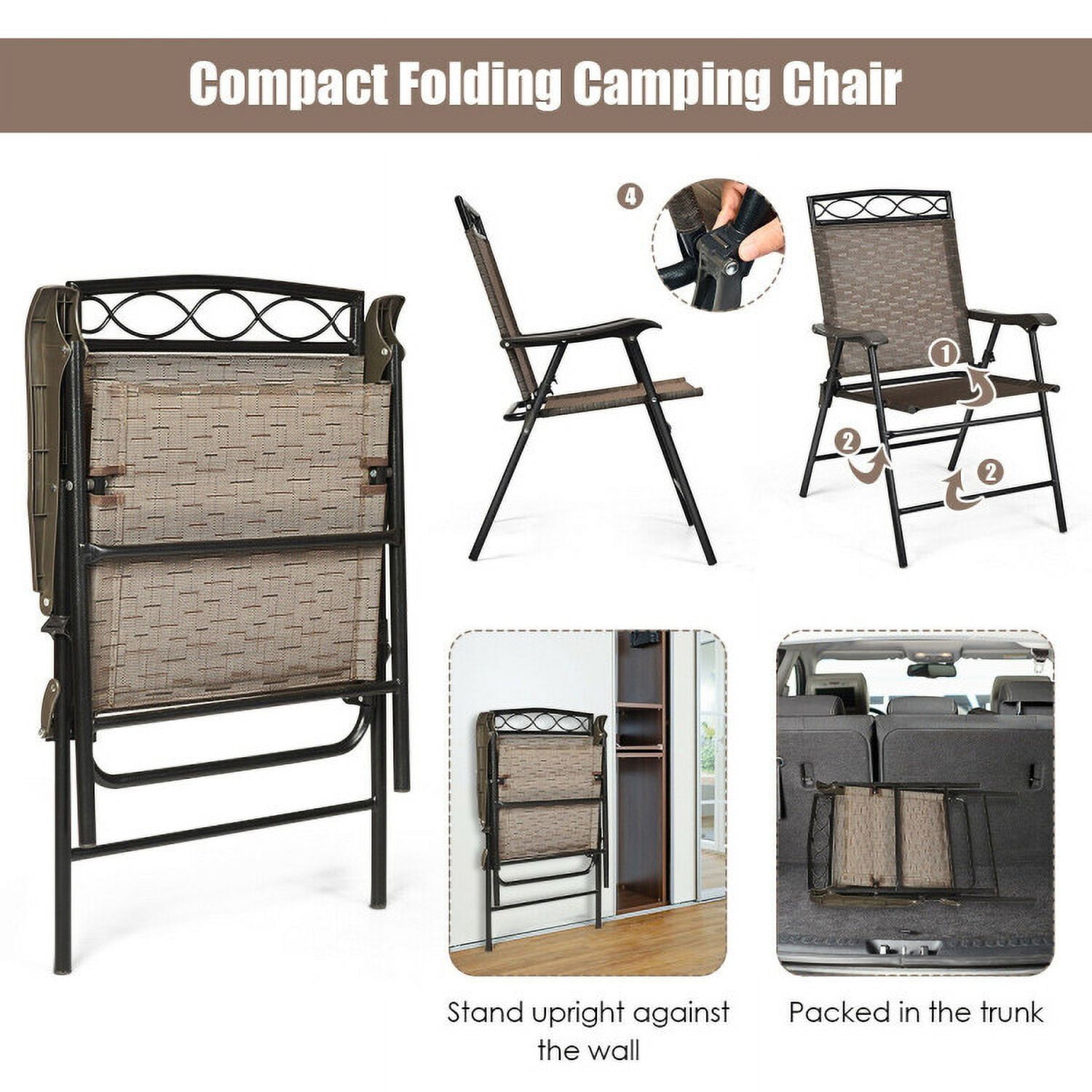 Aimee Lii Set of 2 Patio Folding Chairs Sling Portable Dining Chair Set with Armrest, Outdoor Patio Set