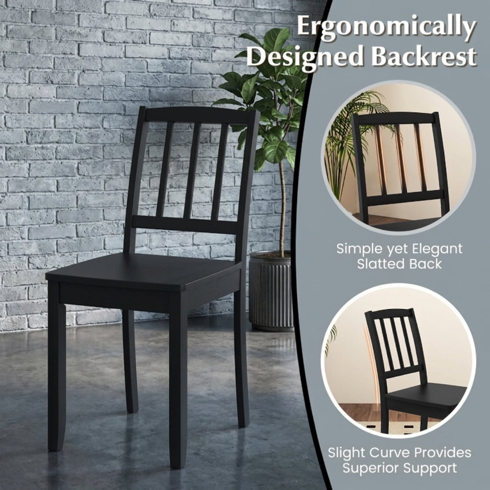Furnibear Wood Dining Chair Set of 2 with Rubber Wood Legs for Kitchen Dining Room Living Room Home, Black