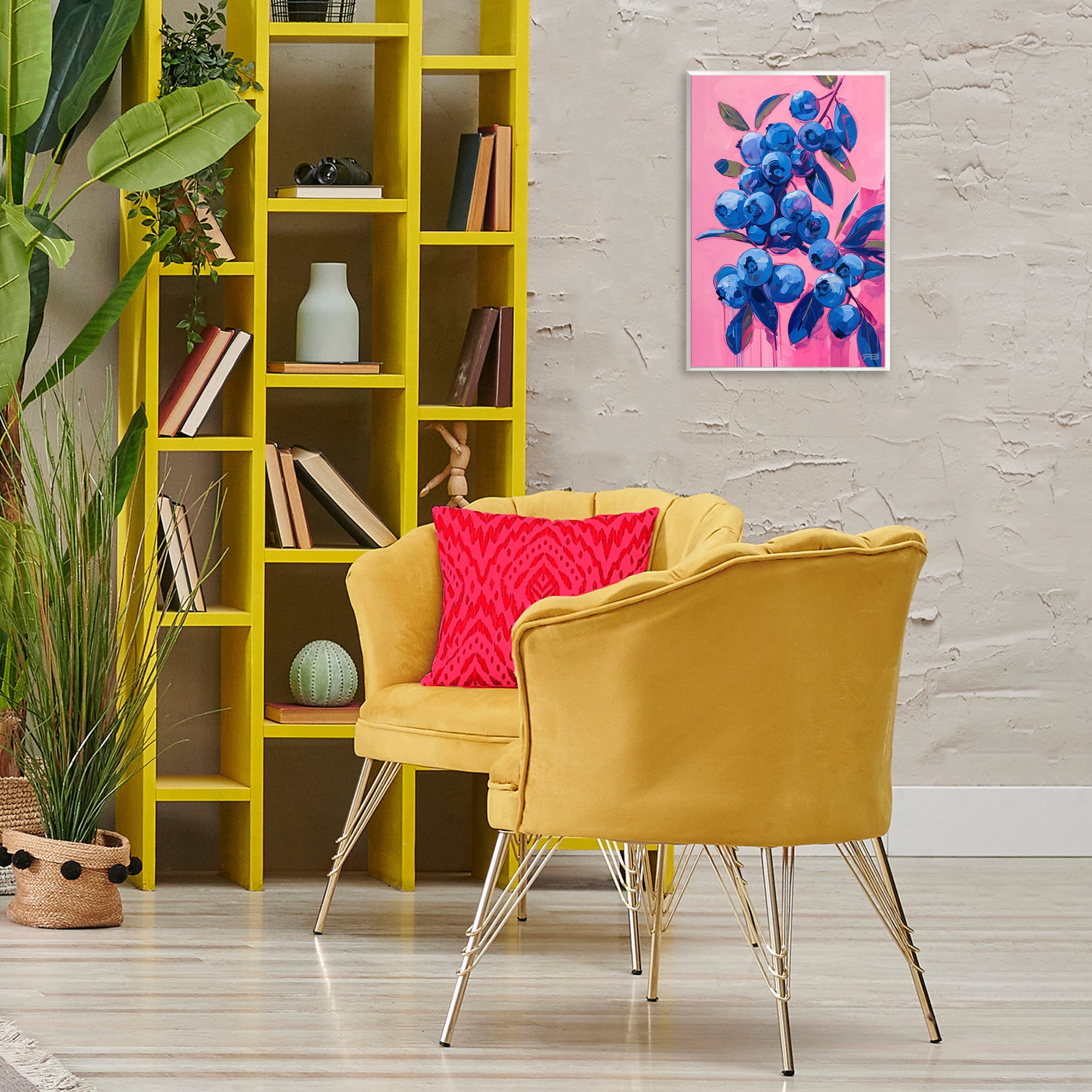 Stupell Industries Vibrant Blueberries on Pink Food & Beverage Painting Unframed Art Print Wall Art, 13 x 19