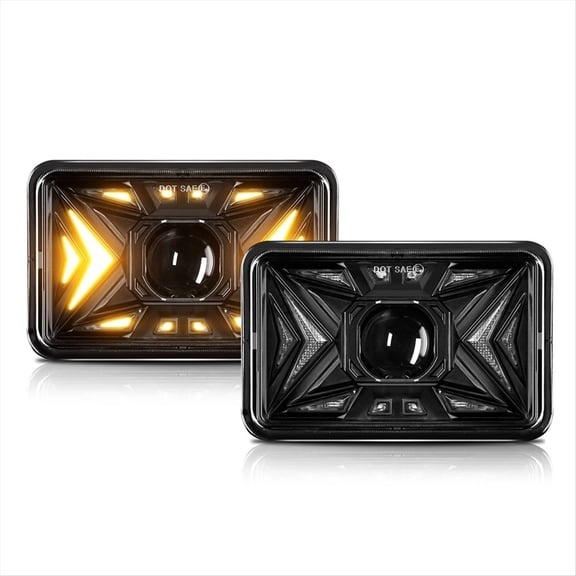 4x6 Inch LED Headlights with DRL Amber Turn Signal Light H4651 H4652 H4656 H4666 H6545 Headlights High Low Beam 9-30V,2 x LED Headlights,Black