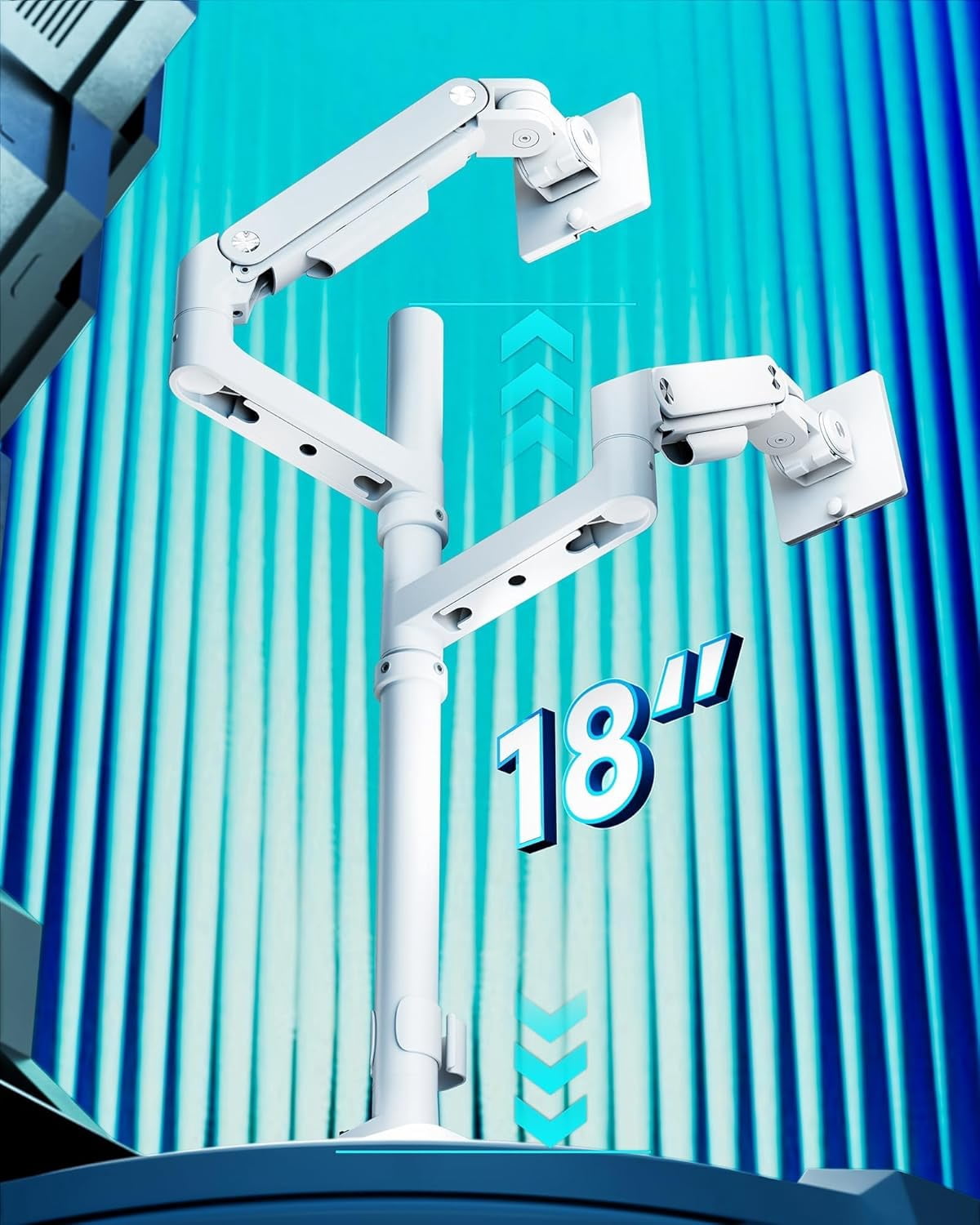 ARES WING Dual Monitor Arm for Ultrawide Heavy Duty Curved Monitor Stacking, Fits 17-49 Inch, Vertical Gas Spring Double Monitor Stand with USB, Adjustable Dual Monitor Mount for Desk, White