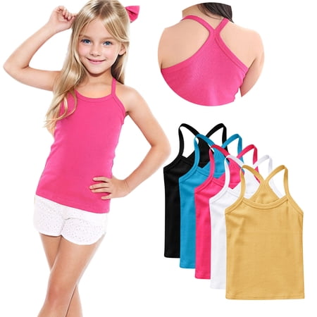 ZACPNCV 5 Pack Girls Dance Tank Tops Racerback Camisole Spaghetti Strap Camis Sleeveless Undershirts Ballet Gymnastics Wear Black 10-11 Years