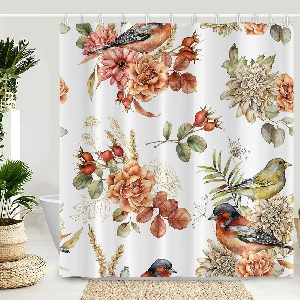 JOOCAR Spring Bird Shower Curtain Vivid Hummingbird Vintage Floral Leaves  Bathroom Polyester Fabric Shower Curtain Sets Machine Washable Waterproof Bath  Curtain Decor, 72x72 Inch 