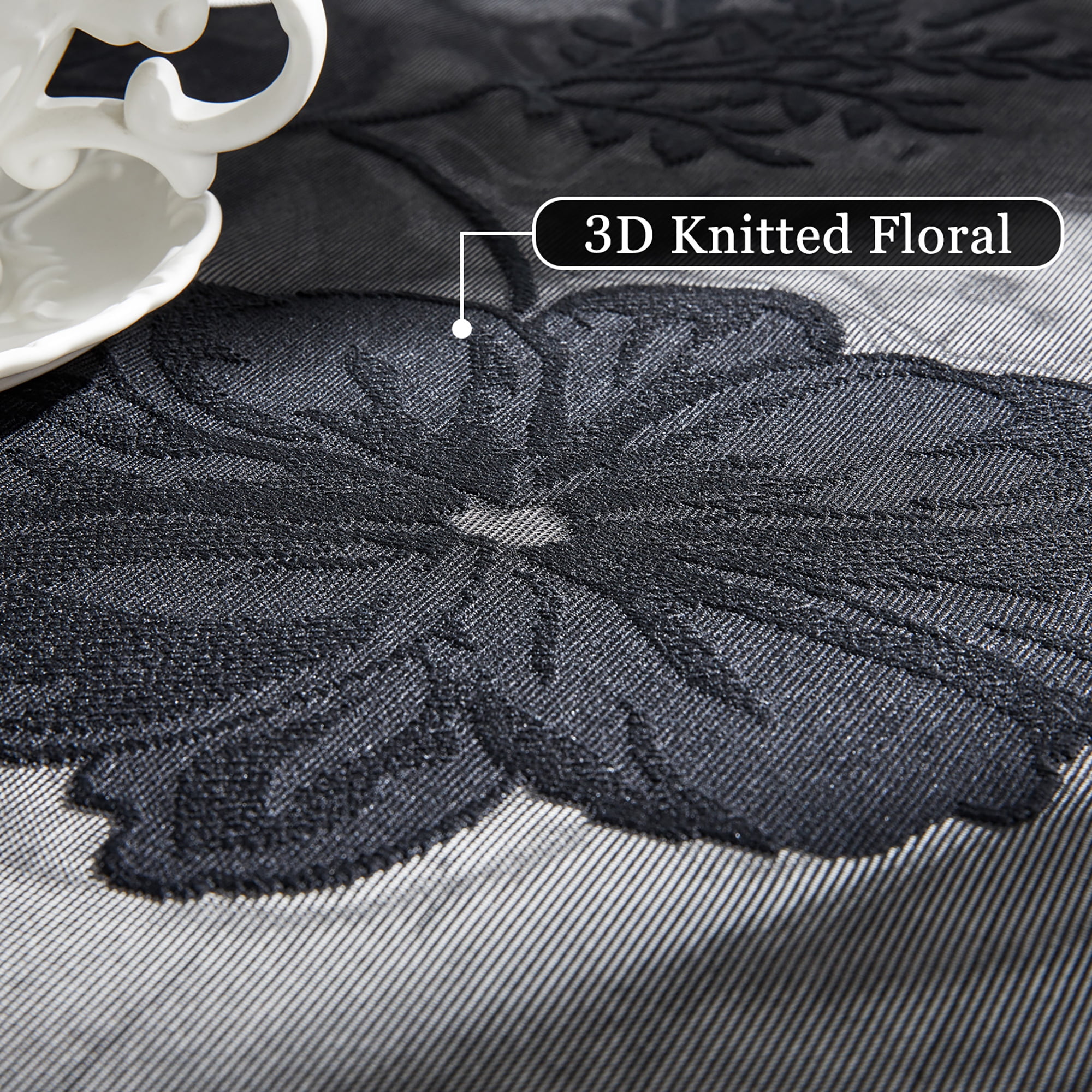 Exultantex Black Lace Sheer Curtains for Bedroom Living Room 63 inch Elegant French Rose Floral Embroidered 54"w Rod Pocket