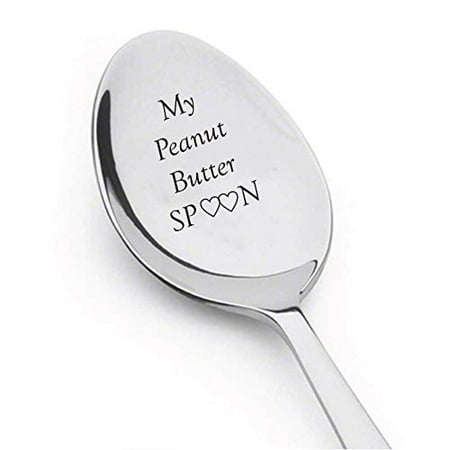 

My Peanut Butter Spoon With Two Little Heart - Engraved Spoon Stainless Steel Silverware Flatware Unique Birthday Easter Basket Gifts For Boy Girl Mom Dad Kids - unique gifts - I love you -