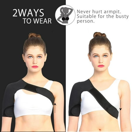 Arm Around Shoulder - HERCHR Right Shoulder Brace Adjustable Neoprene Shoulder and Arm Wrap Belt Band to Alleviate Dislocated AC Joint Pain Shoulder Compression wrap for Men and Women