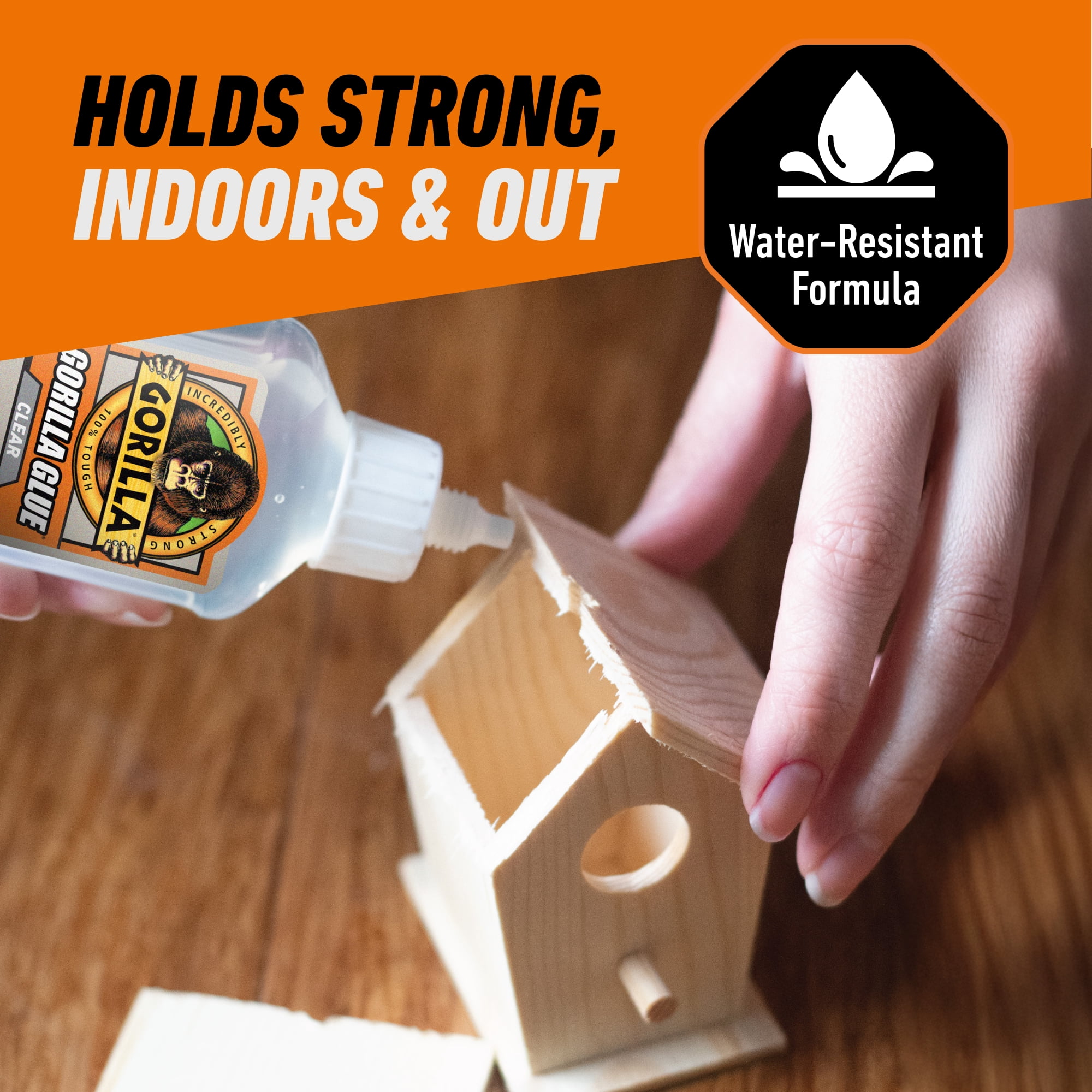 (2 pack) Gorilla Clear Waterproof Polyurethane Glue, 1.75 Ounce Bottle. Assembled product Weight is 0.21 lbs.