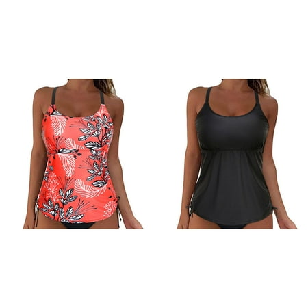 (2-Pack) Rinsvye Women Lace Up Swimwear Swim Top Women Underwire Tops Underwire Full Coverage Plus Size Swim Skirt Women 4X Bikini Top Push Up Swim Crop Top Tie Back Bathing Suit Tops