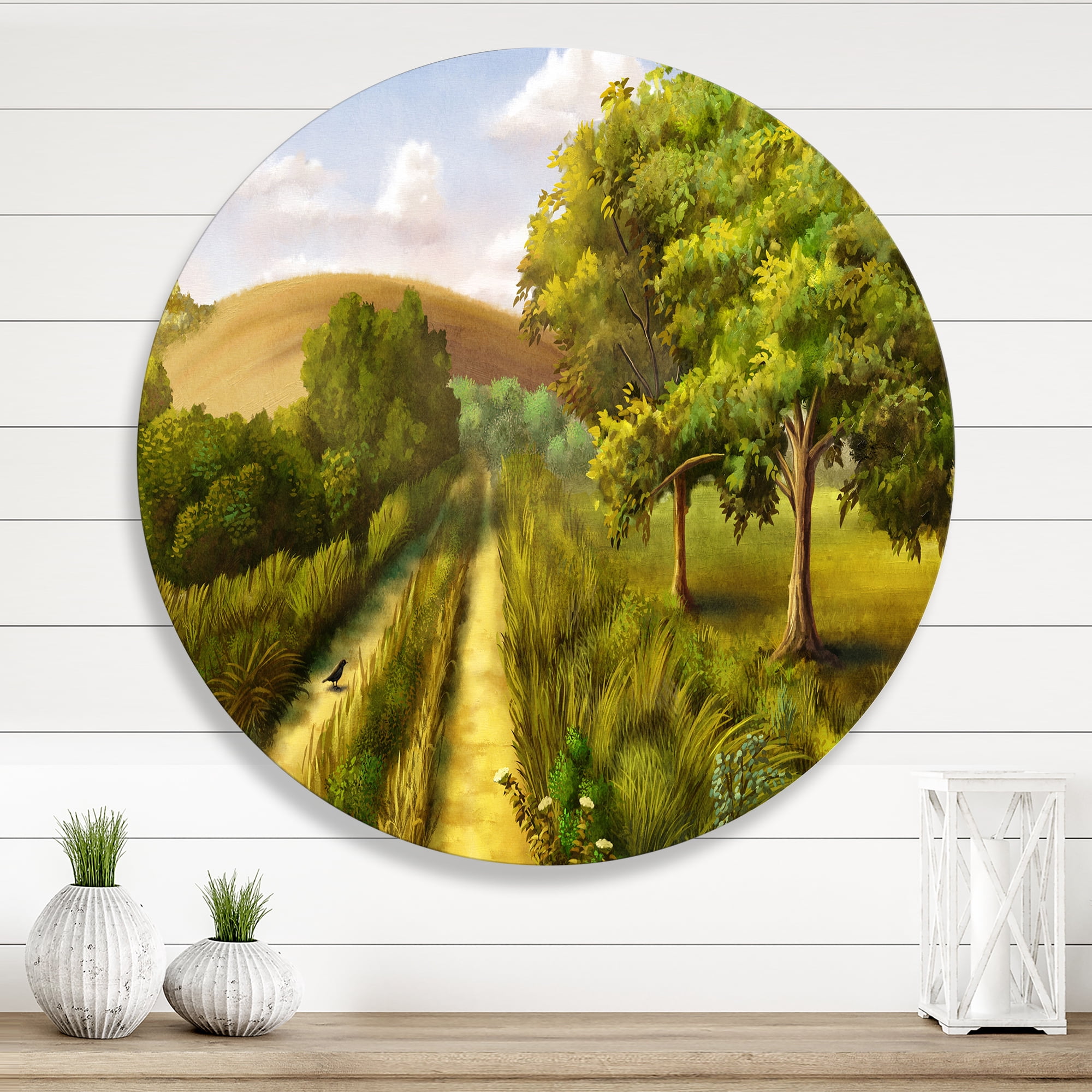 Designart 'Vital Country Road During Summer' Traditional Circle Metal Wall Art 23x23 - Disc of 23