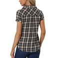 thumbnail image 3 of INSPIRE CHIC Women's Plaid Shirts Point Collar Button Down Blouses L White Dark Blue, 3 of 6