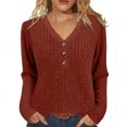 thumbnail image 2 of ZHYou Womens Ribbed Knit Henley Tops,V Neck,Long Sleeve,Button Detail Tunic Shirts,Stretchy,Comfortable Casual Wear Tees ,Orange,Size 2XL, 2 of 8