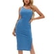 thumbnail image 2 of VISgogo Vestido a media pierna con tirantes y un solo hombro para mujer, vestido ajustado con dobladillo recortado y elástico alto de color sólido para fiesta VISgogo  moda, 2 of 9