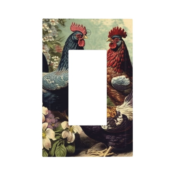 Chicken Vintage Colorful Hens Single Gang Wall Plate 1 Gang Decorative Electrical Outlet Light Switch Cover Switchplate