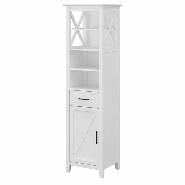 Bowery Hill Transitional Engineered Wood Tall Bookcase Cabinet in White