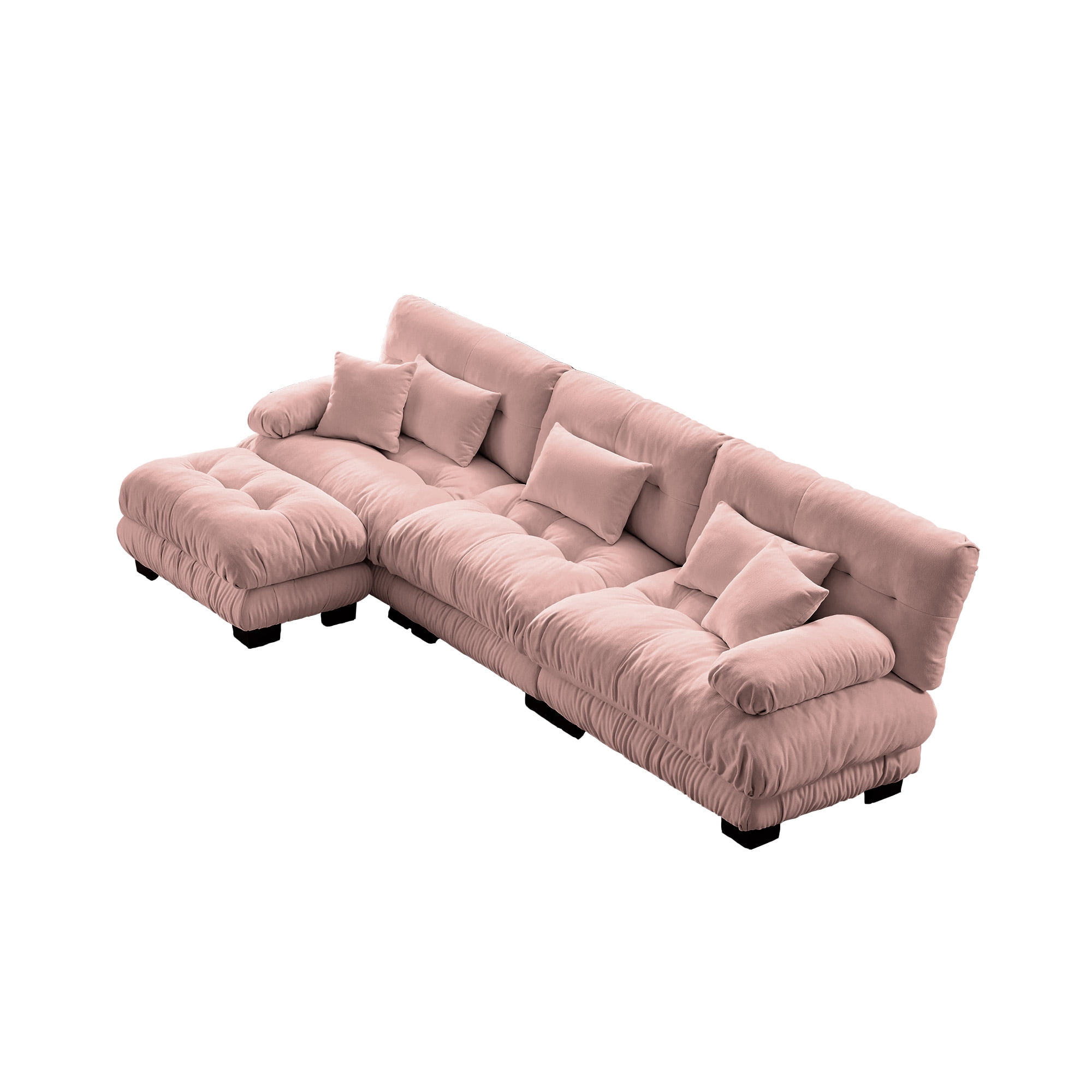 Gewnee Luxury Modular Deep Seat Pink Chenille Sectional Sofa Couch with Convertible Ottoman,Oversized L Shaped Cloud Couch for Living Room