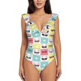 thumbnail image 2 of Yiaed Cute French Bulldog Print Women's Ruffled One Piece Swimsuit V Neck Swimwear Slimming Monokini for Woman-Small, 2 of 8