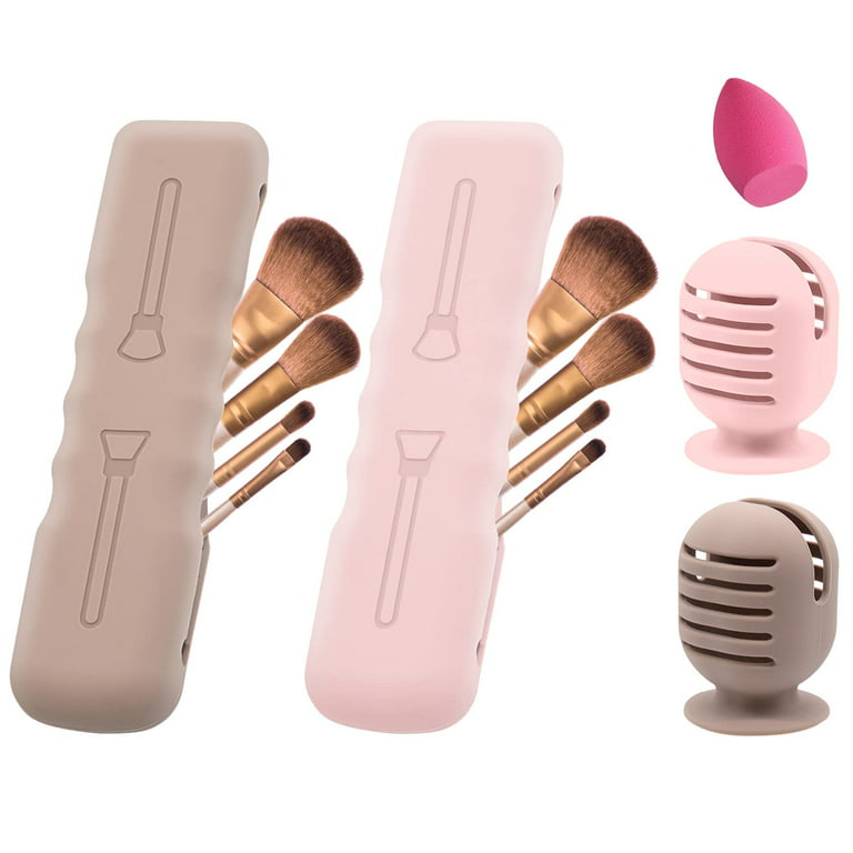 4Pack Makeup Brush Sponge Holder,Silicone Makeup Brush Covers Bag Travel  Beauty Blender Holders Suctioned Drying Stand,Magnetic Makeup Brushes Case  Organizer 