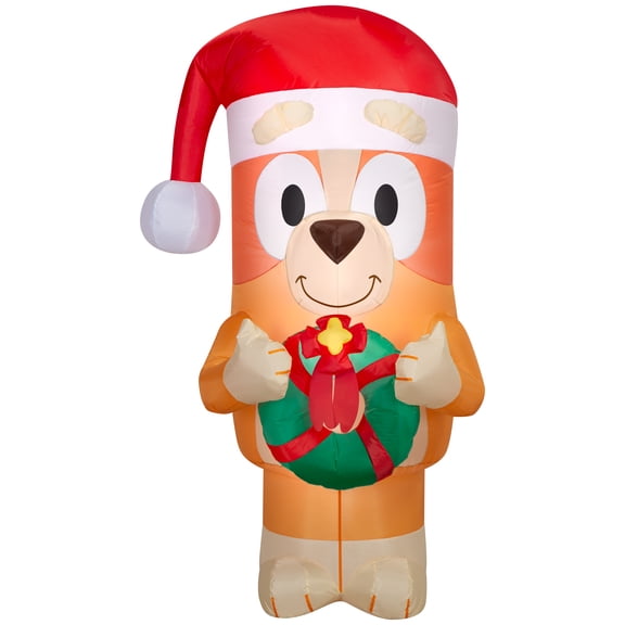 Christmas Bingo from Bluey Holding Wreath Airblown Yard Inflatable LED Christmas Decoration 5 ft