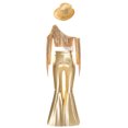 thumbnail image 4 of TTAO Girls 3Pcs Disco Dance Outfit Sequin Tassel Metallic Pants and Fedora Hat Western Cowgirl Jazz Dance Clothes Gold 12, 4 of 5
