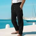 thumbnail image 6 of XIYON Mens Casual Pants Men's Spring And Autumn Beach Pants Solid Color Cott On And Linen Loose Drawstring Button Casual Pants Men Comfortable, 6 of 9