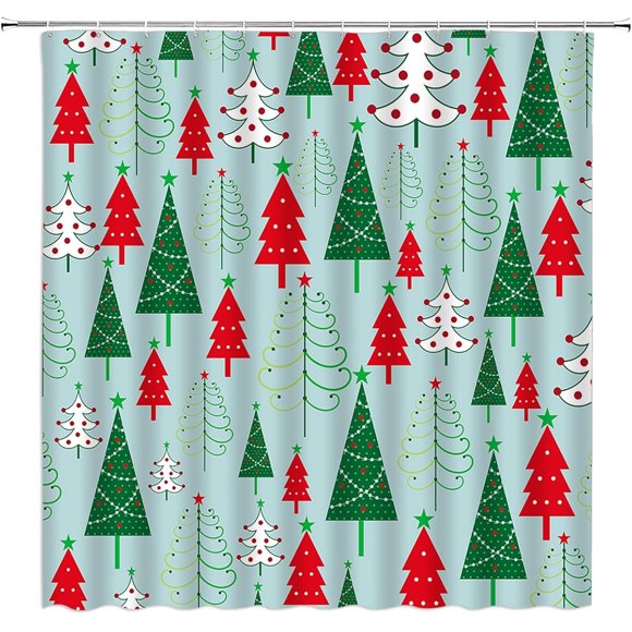 Rideau de Douche Arbre de Noël Mignon Arbres de Noël Flocon de Neige Boho Minimaliste Drôle Hiver Décor de Salle de Bain en Tissu avec Crochets