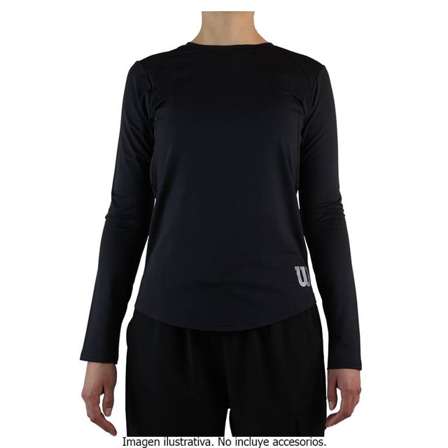 Playera Wilson para Mujer, Manga Larga Deportiva Lisa Negra Talla CH