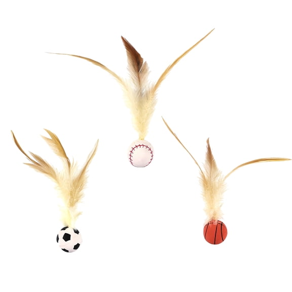 Bouncy Cat Feather Ball Toys – 3 Pack Interactive Silicone Bouncing Balls, Durable Active Play Toy
