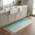 thumbnail image 6 of Area Rug with Tassels 2' x 5', Coastal Ocean Sea Wave Kitchen Runner Rug for Hallway Bedroom Throw Rugs, Teal Beige Water Ripple Soft Door Mat for Bathroom Entrance Living Room, 6 of 9