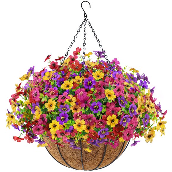 Der Rose Panier de Fleurs Suspendues Artificielles pour l'Extérieur Fausses Plantes Suspendues Décoration de Printemps Été Résistant aux UV pour Jardin Véranda avant Patio Balcon