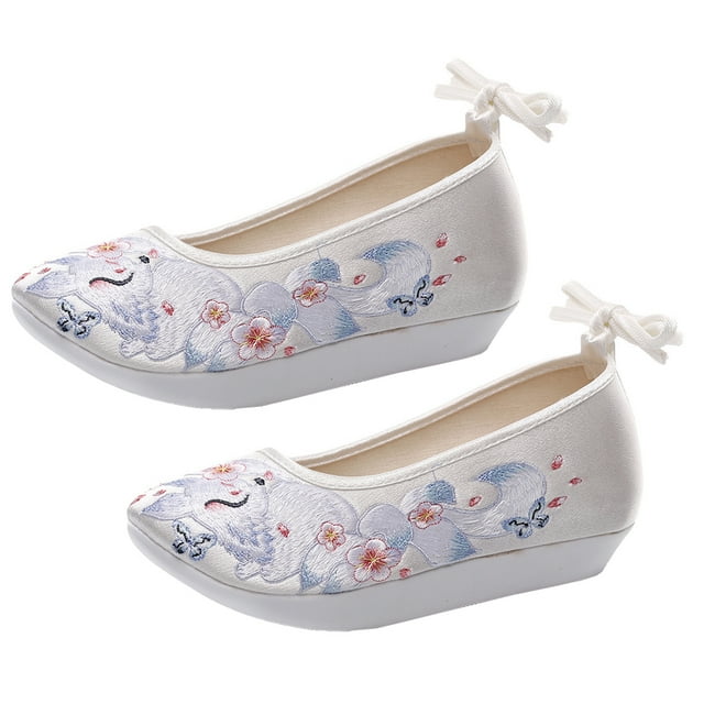 1 par de zapatos de seda de Soled de espeso Hanfu zapatos bordados étnicos zapatos de tacón