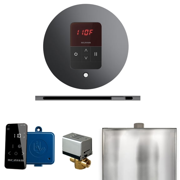 Mr Steam Basic Butler Steam Shower Pkg w/Round iTempo Control and Linear Steamhead in Brushed Bronze