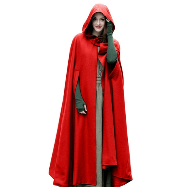 Cape d'Hiver Décontractée pour Femmes Sans Manches à Capuche Fermeture à Boutons Longue Cape Costume Cosplay