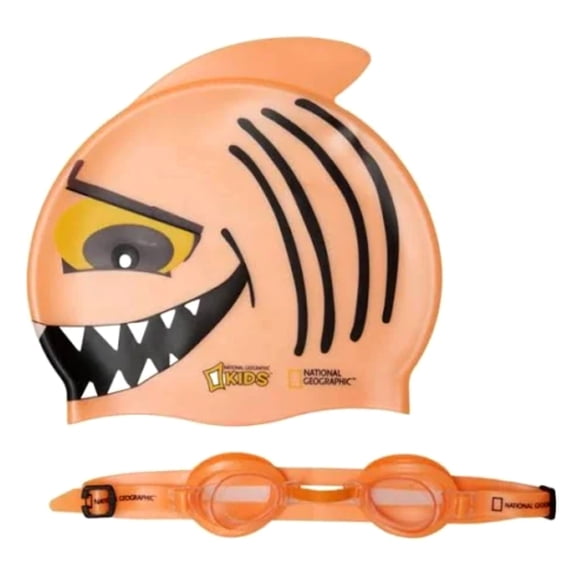National Geographic Boys and Girls Shark Swim Cap and Goggles Set (Pink)