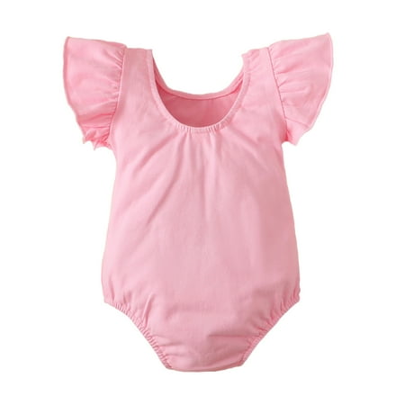 

Kucnuzki Newborn Baby Girl Clothes 3 Months Summer Bodysuit 6 Months Fly Sleeve Solid Color Basic Romper Sleeveless Bodysuit Pink