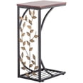 thumbnail image 6 of C Shaped End Table Sofa Side Table for Living Room, Couch Small Coffee Tray Snack Table Slide Under Sofa with Elegant Leaf Design, Bronze Metal Frame and Wooden Tabletop, Brown & Golden, 6 of 18