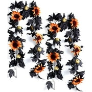Artificial Autumn Foliage Garland 5.9 ft Fall Maple Garland with Sunflower Pumpkin Fake Maple Leaf Garland Decoration for Thanksgiving Dinner Fireplace Wedding Party Door Frame Décor