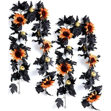 Artificial Autumn Foliage Garland 5.9 ft Fall Maple Garland with Sunflower Pumpkin Fake Maple Leaf Garland Decoration for Thanksgiving Dinner Fireplace Wedding Party Door Frame Décor