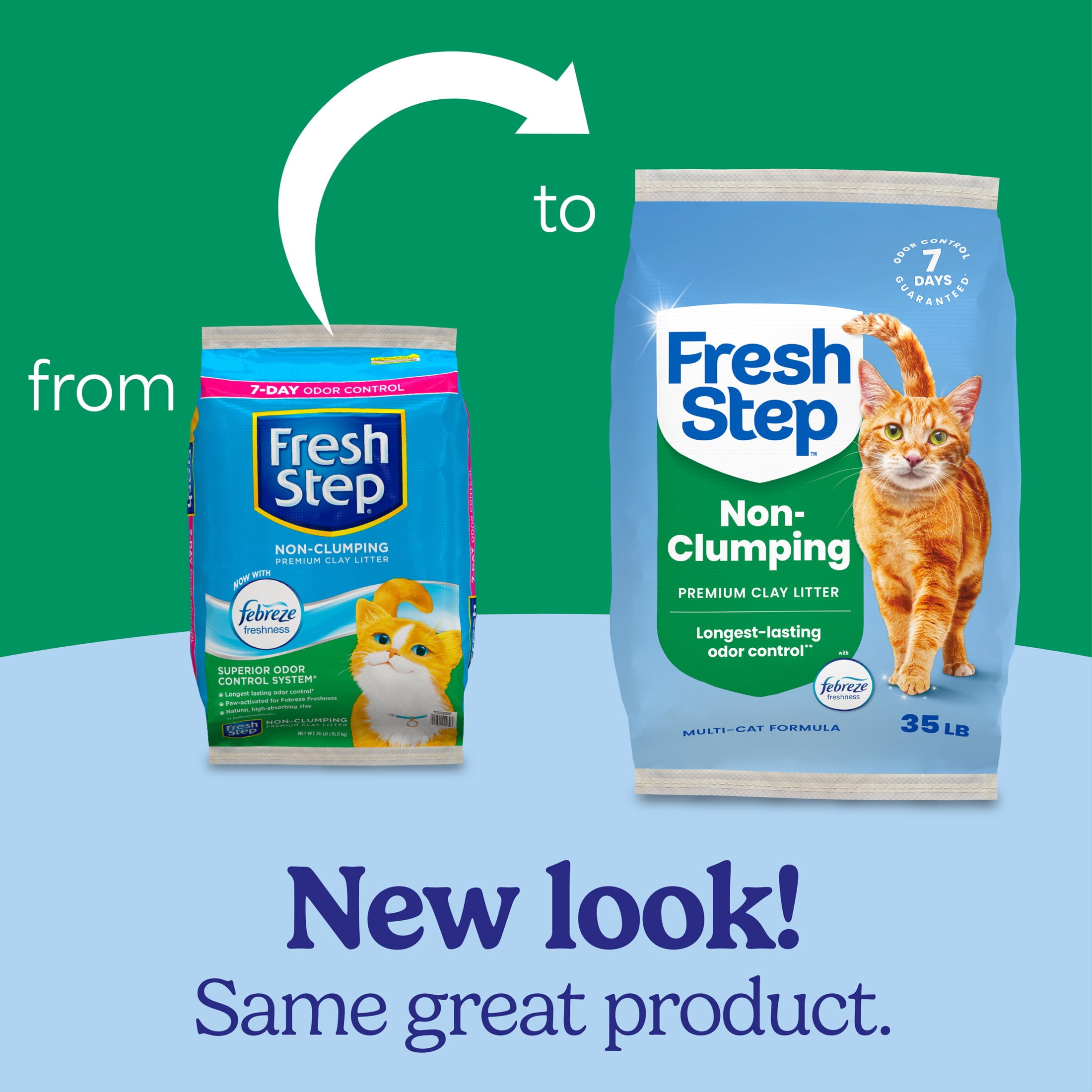 (2 pack) Fresh Step Non-Clumping Multi-Cat Premium Clay Cat Litter, Febreze Freshness Scent, 35 lb Bag