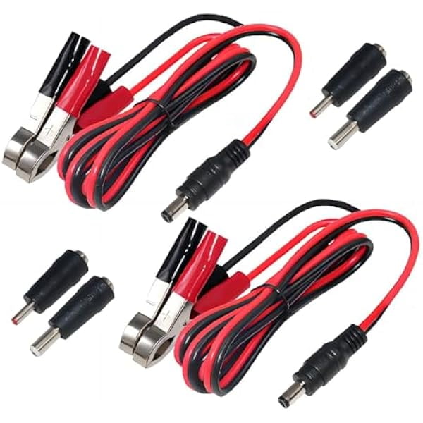 DC 5.5 x 2.1mm Battery Alligator Clips Extension Cord - 12v-24v Car Charger Power Supply Cord DC Connector Cable (5FT-2PACK)