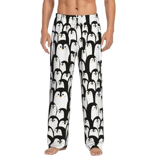 Kdxio Cartoon Penguin Pattern Men's Pajama Pants, Elastic Waist with Drawstring and Pockets, Comfortable Loungewear-XX-Large
