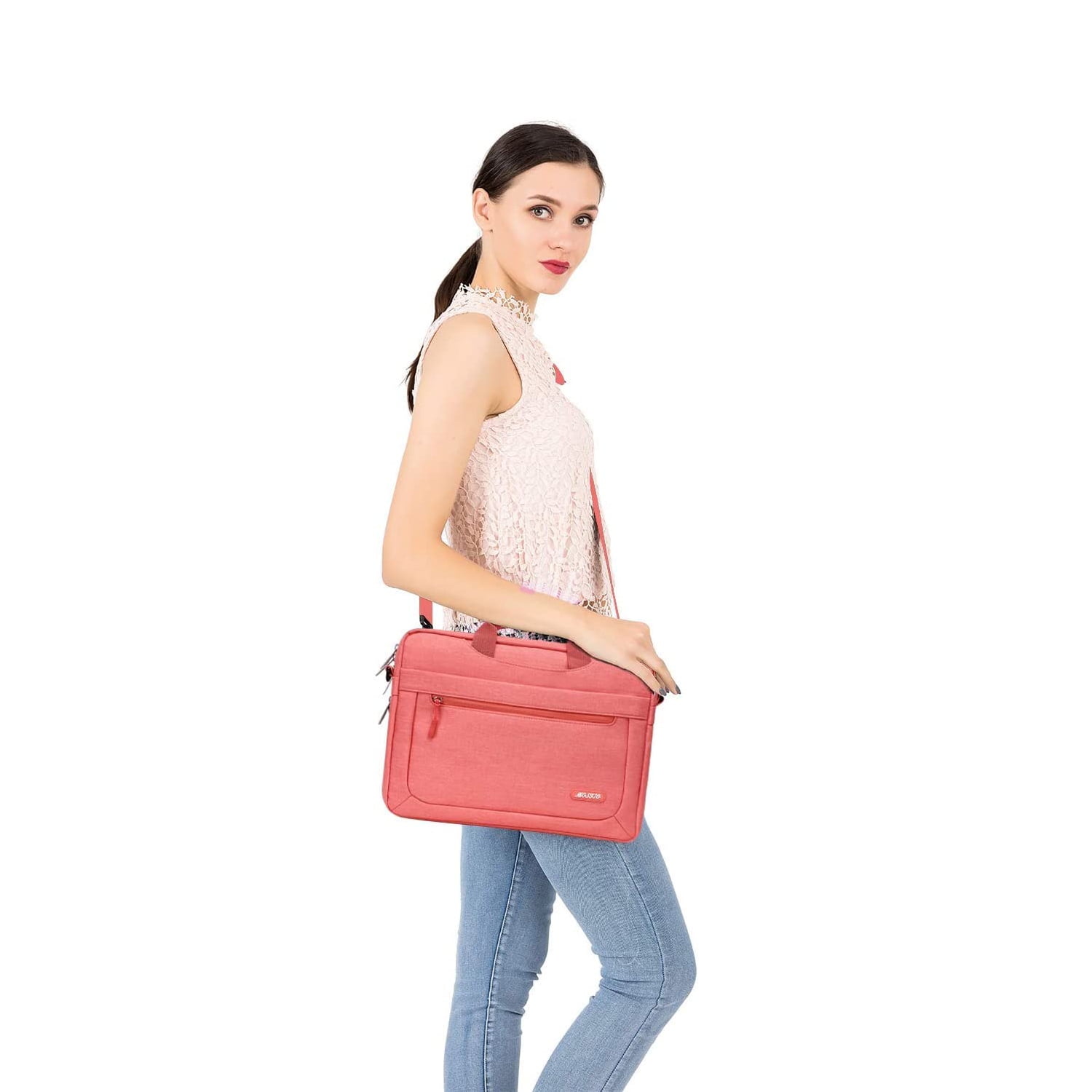 Mosiso Laptop Shoulder Bag for MacBook Pro 16 inch 2023-2019 M2 A2780 M1 A2485 Pro/Max A2141/Pro 15 A1398,15-15.6 inch Polyester Notebook Messenger Bag Briefcase Handbag, Living Coral
