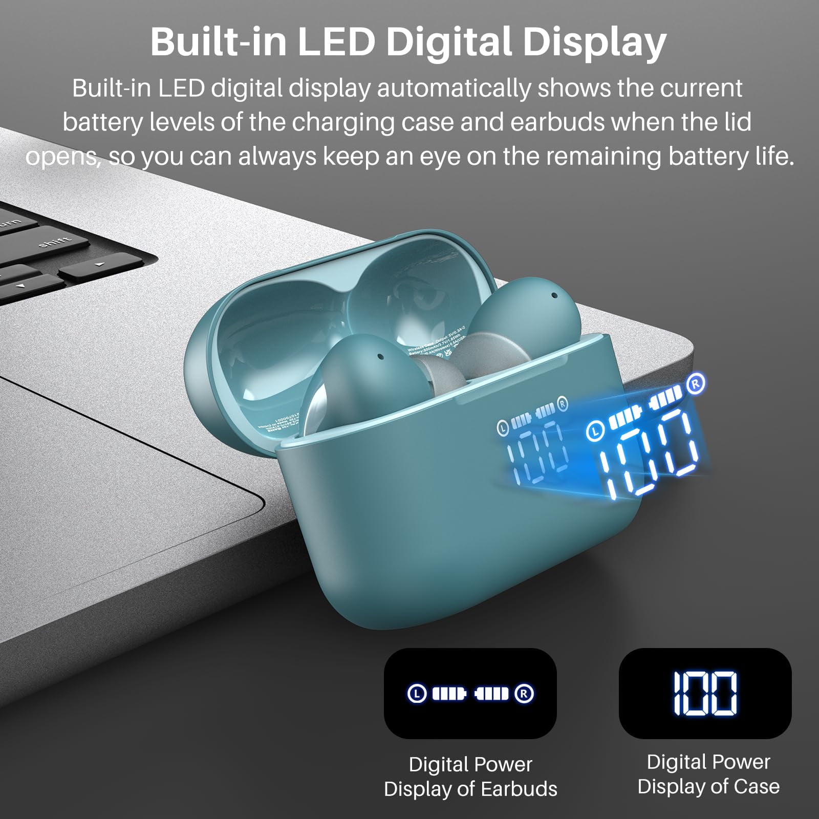 TOZO T20 Upgraded ANC+ENC Wireless Earbuds,App-Controlled 32EQ, Bluetooth 5.3,HiFi Stereo,49 Hrs Play,Wireless Charging,IPX8 Waterproof,Real-time LED Display,Comfort Fit for Home,Sports,Travel,Green