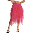 thumbnail image 3 of Womens Irregular Mesh Tulle Skirt High Waist Versatile Slimming Layered Tutu Skirt Rose Red S, 3 of 7