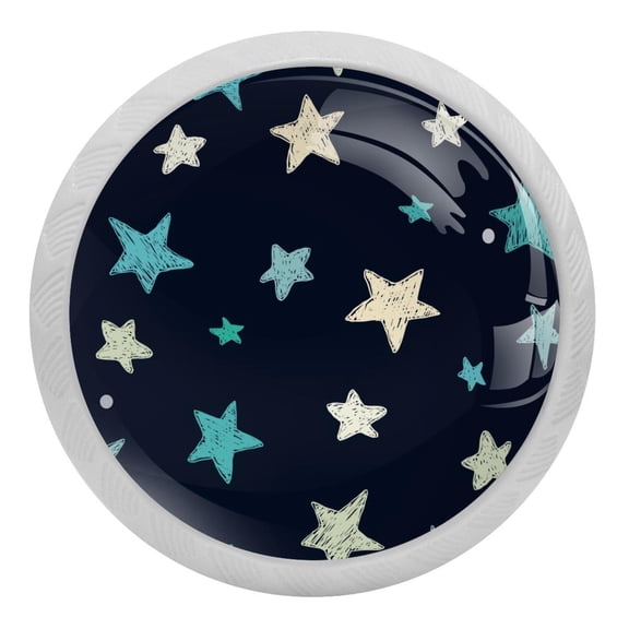 4PCS Round Blue Gray Stars Cabinet Fluorescence Knob Glowing in the Dark Furniture Drawer Pulls Handle with Screws