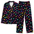thumbnail image 3 of Lovzfmll Pajama Set for Women, Valentine's Day Print Long Sleeve Set, Collared Casual Top and Pants, Comfortable Home Sleepwear Black-C, S, 3 of 8