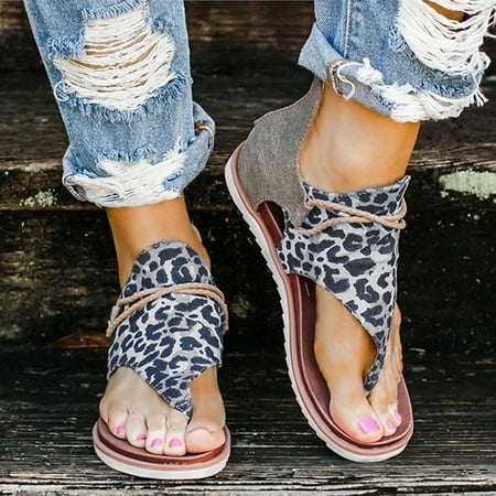 

TANGNADE Womens Ladies Casual Vintage Leopard Flip Flop Wedges Sandals Zipper Shoes