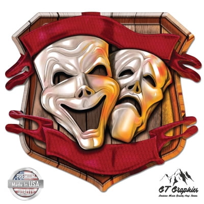 Drama Masks Theater - 3" Vinyl Sticker - For Car Laptop I-Pad Phone Helmet Hard Hat - Waterproof Decal