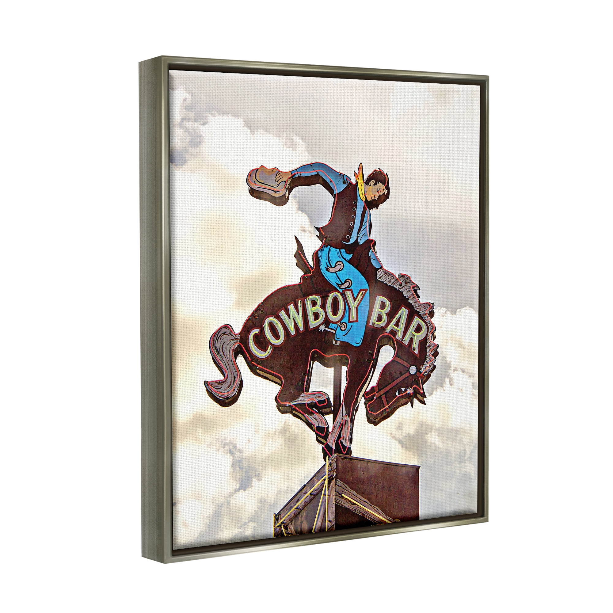 Stupell Industries Western Cowboy Bar Sign Abstract Painting Gray Floater Framed Canvas Art Print Wall Art, 25 x 31